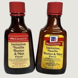 Vintage McCormick Vanilla Butter & Nut Flavor Glass Bottles Empty Lot of 2